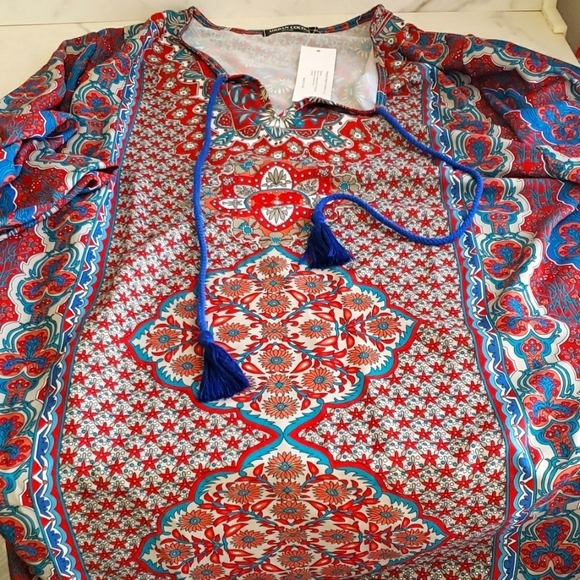 Urban Coco Bohemian Split V- Neck Tassle Tie Side Slit Swimsuit Cover-up Size XL - Picture 5 of 13